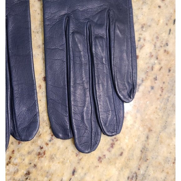 New? Vintage Size S 6.5 Navy Blue Soft Leather Silk Lined Formal 8" Gloves Franc - Picture 3 of 16
